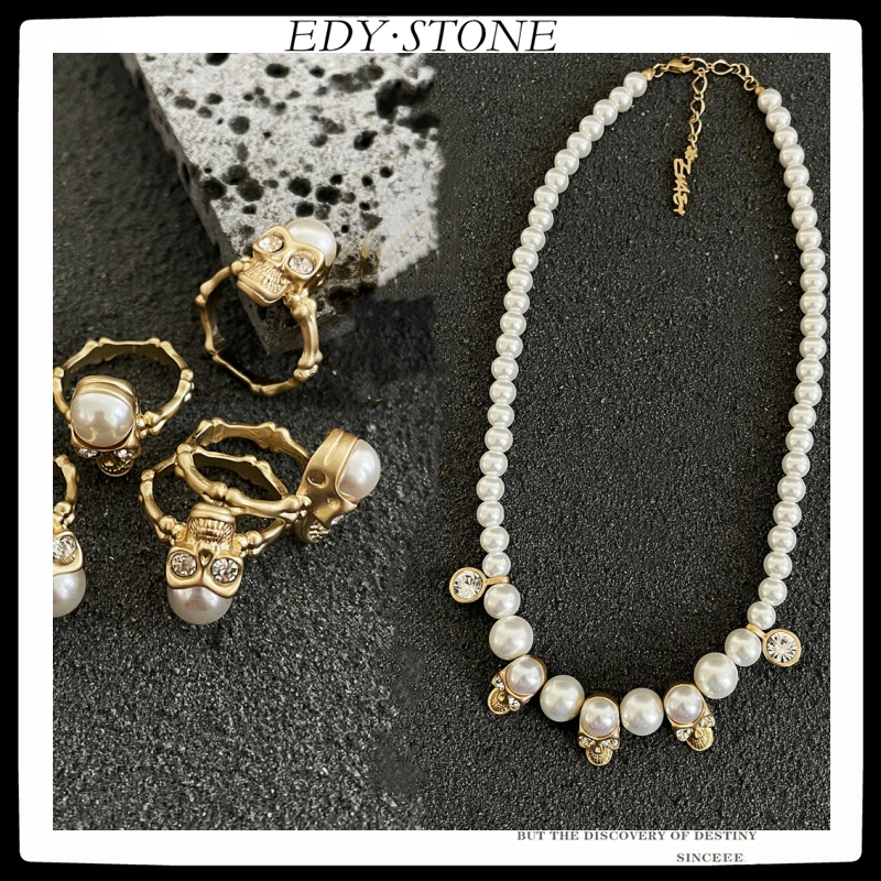 EDY 2021 New SALUTE ACADEMY Hip Hop Punk Diamond Pearl Skull  Personality Cool Necklace For Men Women Girls Party Rapper Jewelry