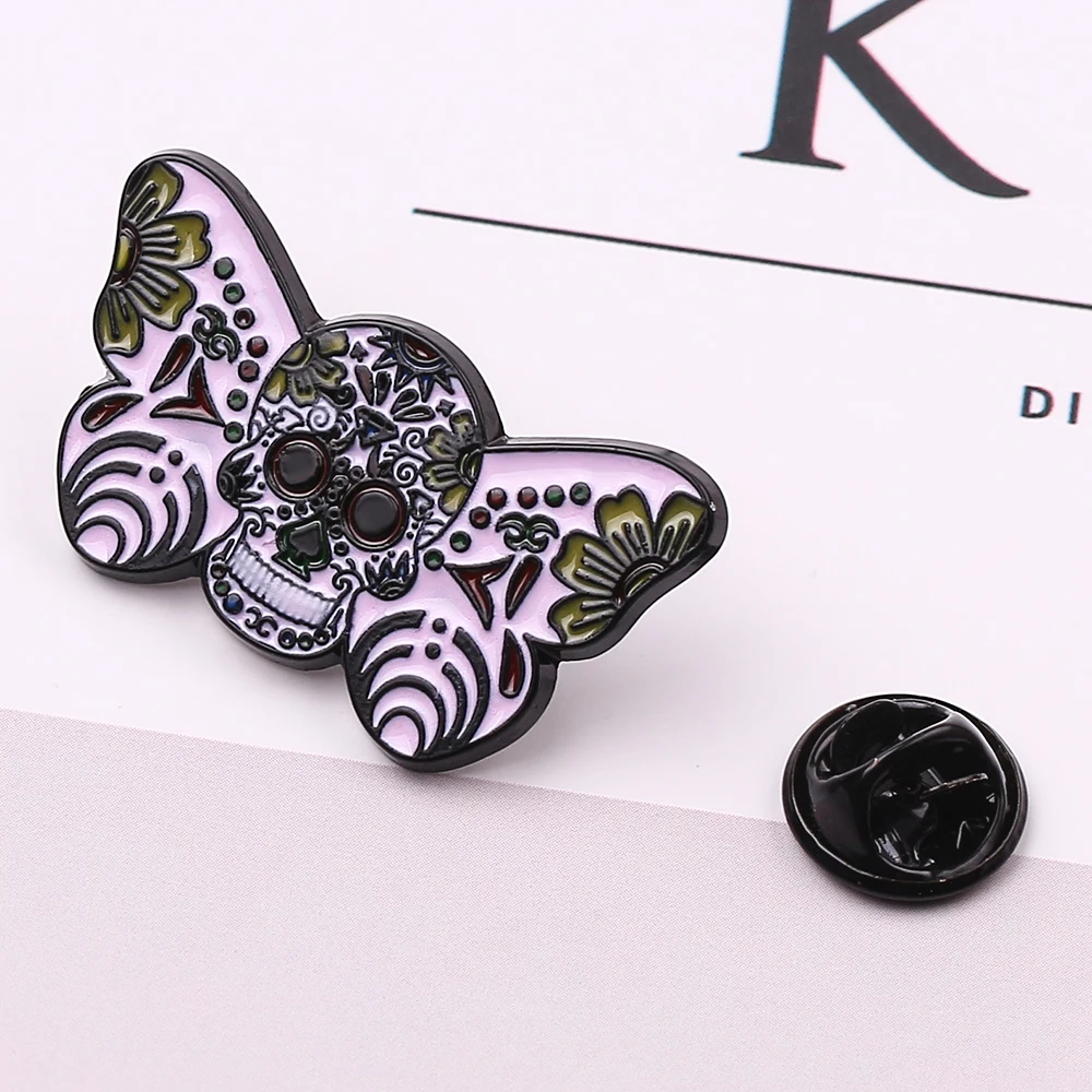 Красивый сад тематическая Бабочка Эмаль Булавка череп арт значок Забавный