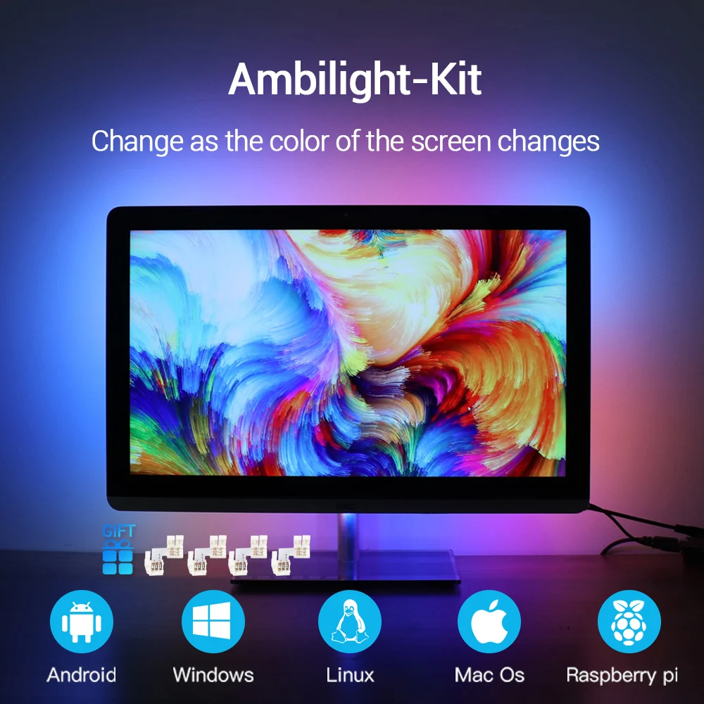 Ambilight-Kit WS2812B 5 в светодиодный RGB USB Лента гибкая светодиодная лента Диодная лента смарт-Пиксельная лента для ТВ ПК подсветка+ разъем