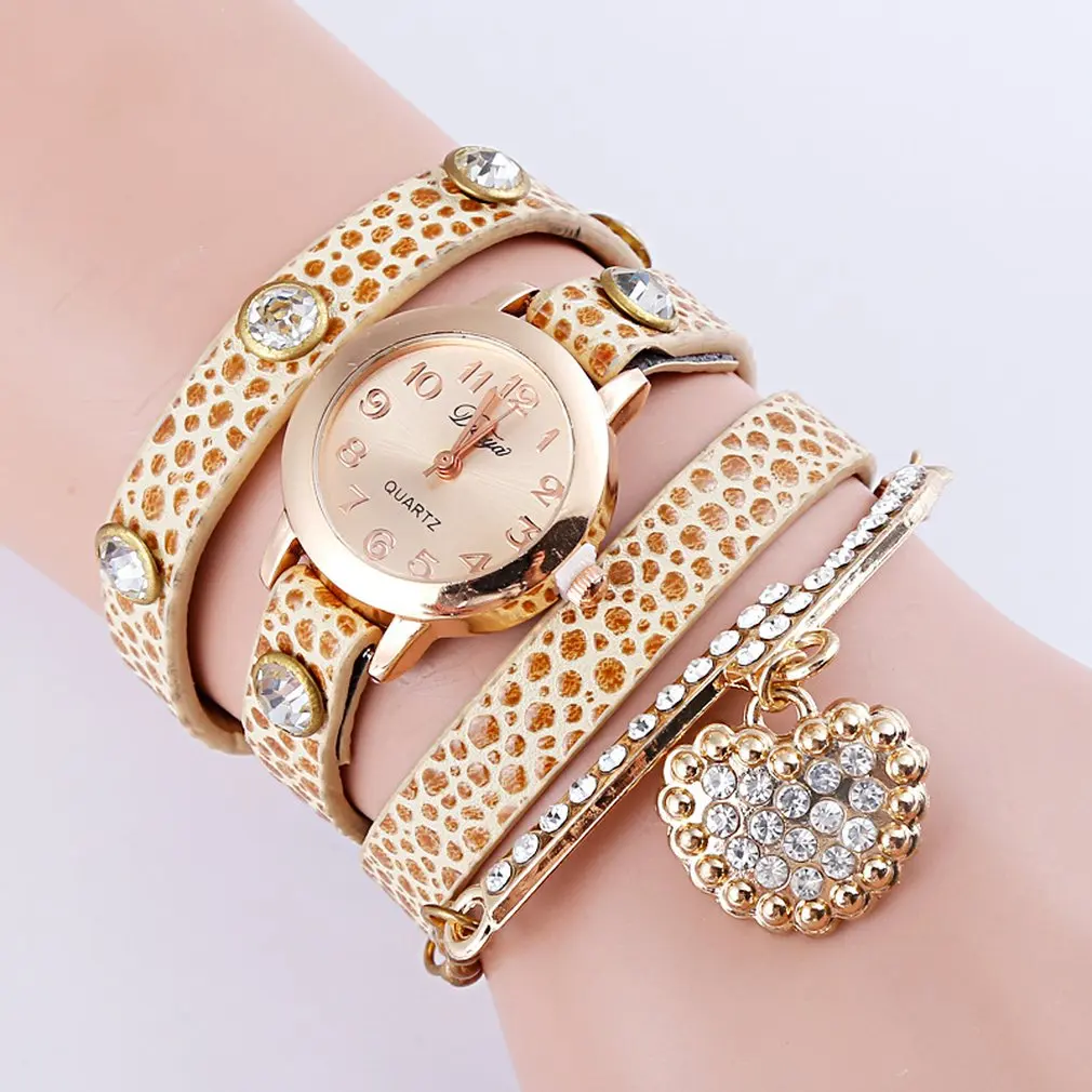 

lady peach heart pendant bracelet watch Quartz Watch Fashion Leather Women Watch Casual Wrist Watch HOT SALE