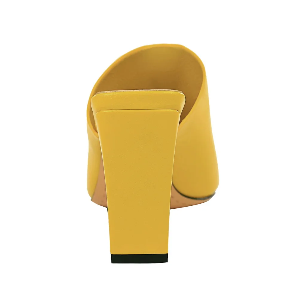 Женские шлепанцы на высоком каблуке 8 5 см желтые сандалии толстой подошве с