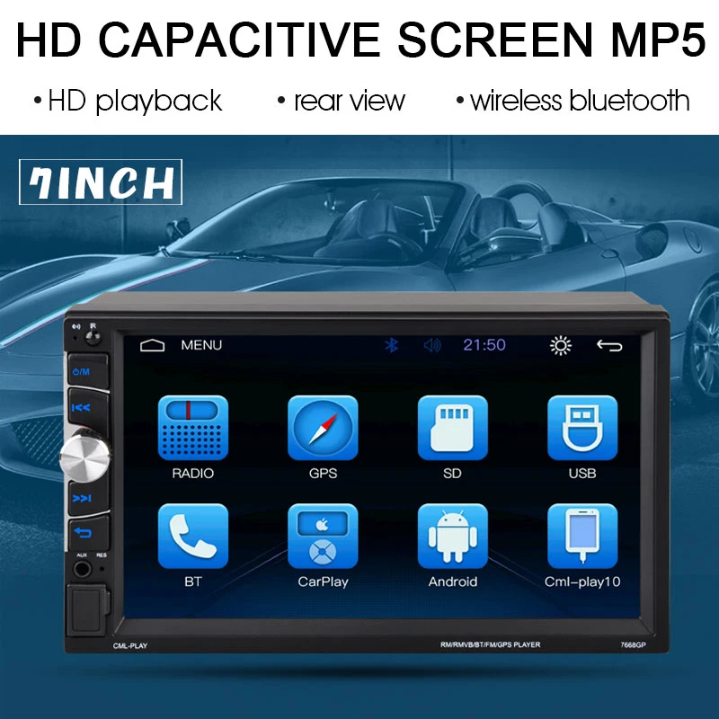 2 Din 7 inch Car Radio Video Autoradio For Apple Android Multi-language Mirrorlink Bluetooth HD Touch Screen With GPS Carplay | Автомобили
