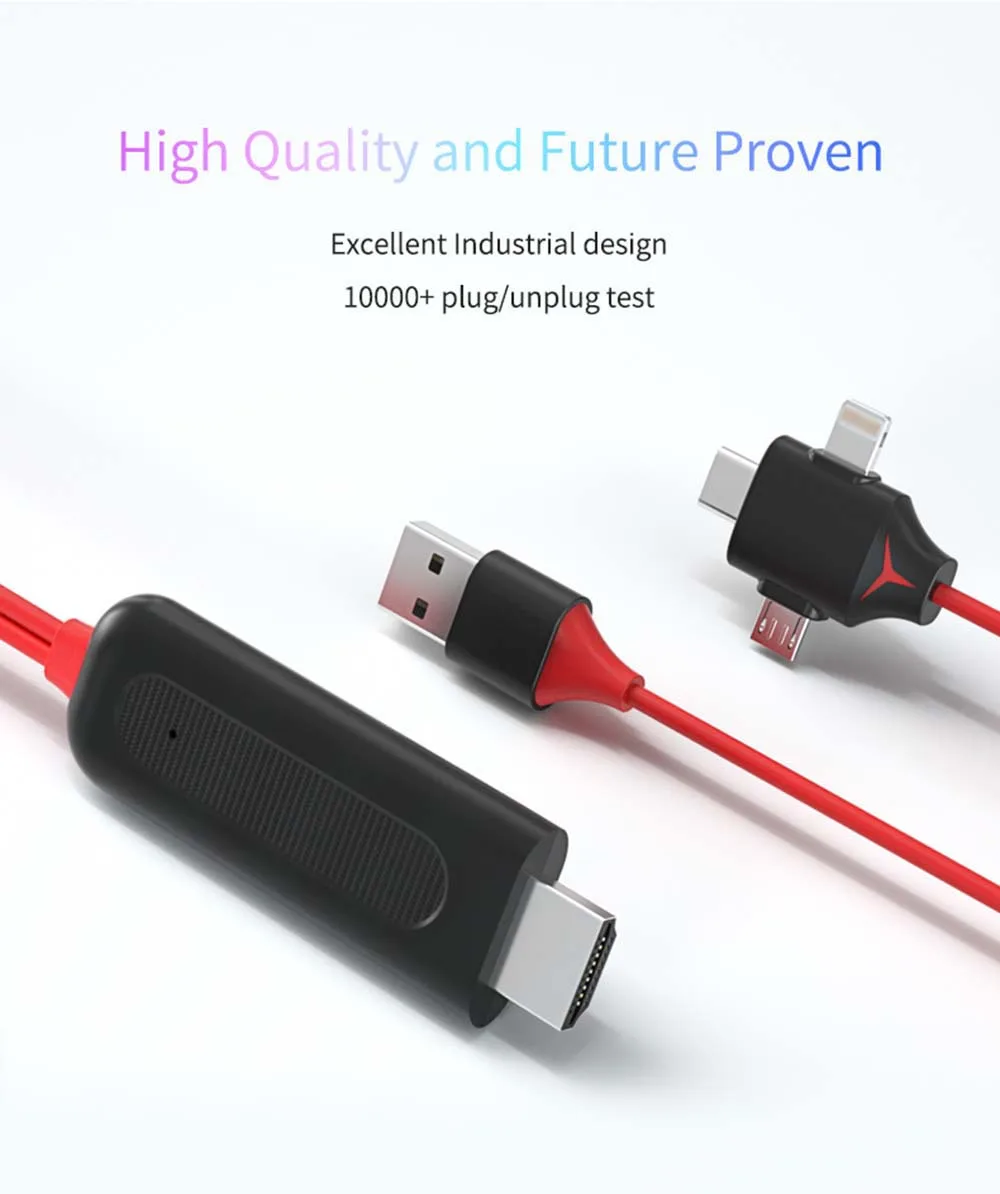 3 IN 1 Converter Adapter Mirror Cast MHL Cable Micro USB Type C lightning to HDMI for iPhone iPad Android Phone TV Projector | Электроника
