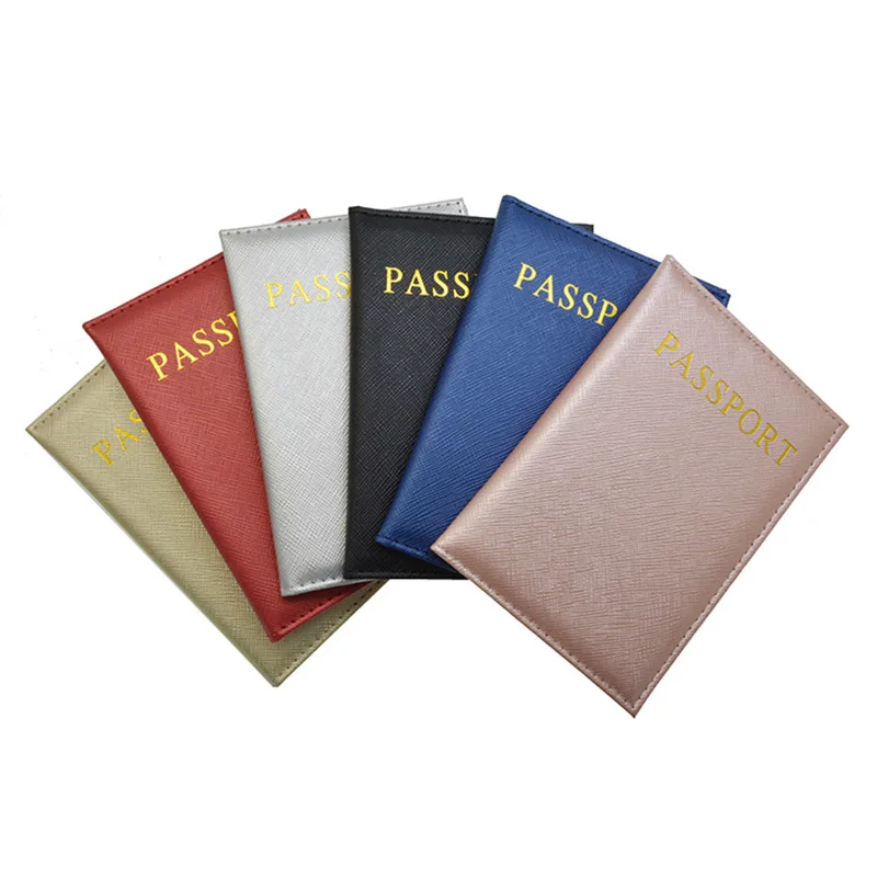 

English Letters Passport Covers Plain PU Leather Safiano Cross Pattern Bussiness Passport Holder with ID Card holder custom LOGO