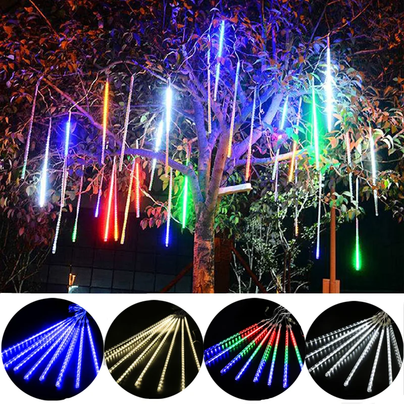 

Christmas Festoon Lights Meteor Shower LED Fairy Garland Light String 30cm 50cm 8 Tube Waterproof Garden Holiday Decoration