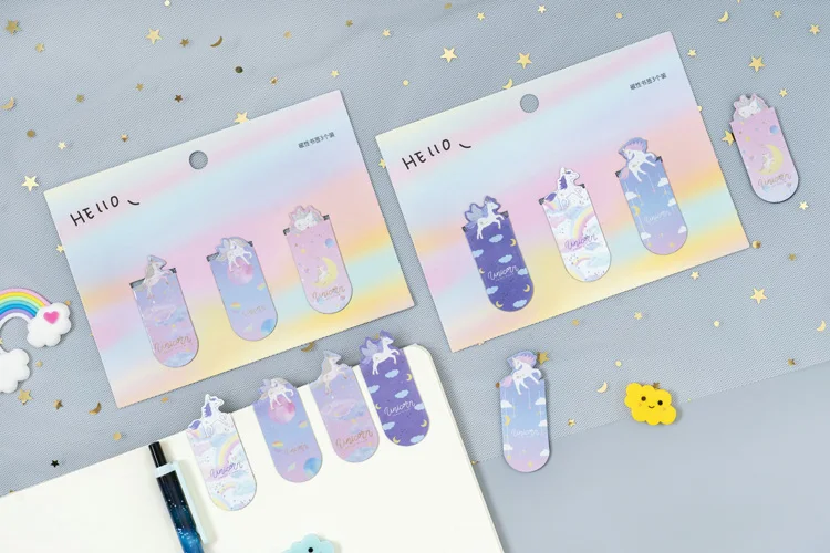 3 шт./компл. Kawaii Волшебный Единорог Закладка на магните пометка страницы студент канцелярский школьный офисный питания детский подарок