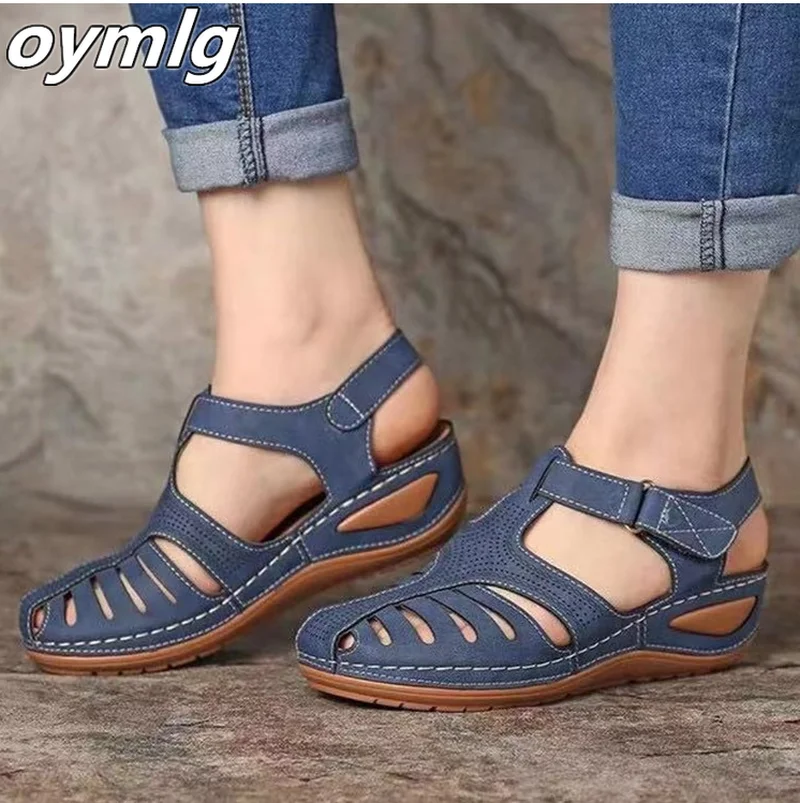 

Woman Summer Leather Vintage Sandals Buckle Casual Sewing Women Shoes Female Ladies Platform Retro Sandalias Plus 35-44