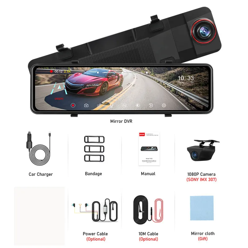

2021 10.88" Stream Media Dash Camera New Car DVR 2.5K IPS Touch Square Screen Time-lapse Video Night Vision 1080P Rear Cam