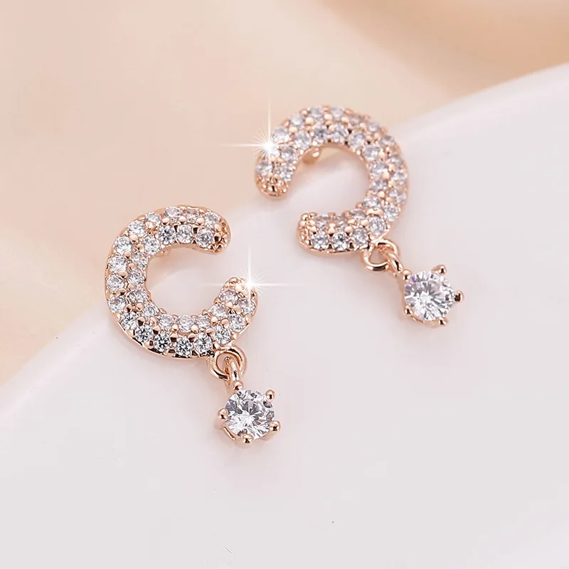 

DE174 Fashion Exquisite Elegant 4A Zircon Geometry Lettered C Earrings GIRL'S Gift Party Banquet WOMEN'S Jewelry Earrings 2021