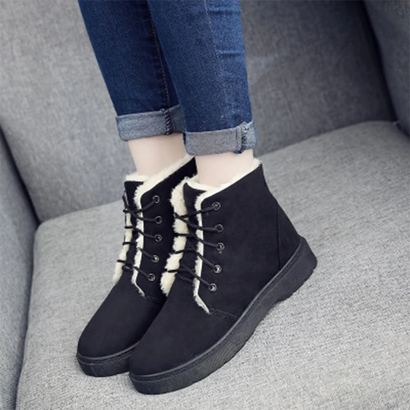 Женские плюшевые ботильоны Зимние ботинки Женская теплая обувь на шнуровке