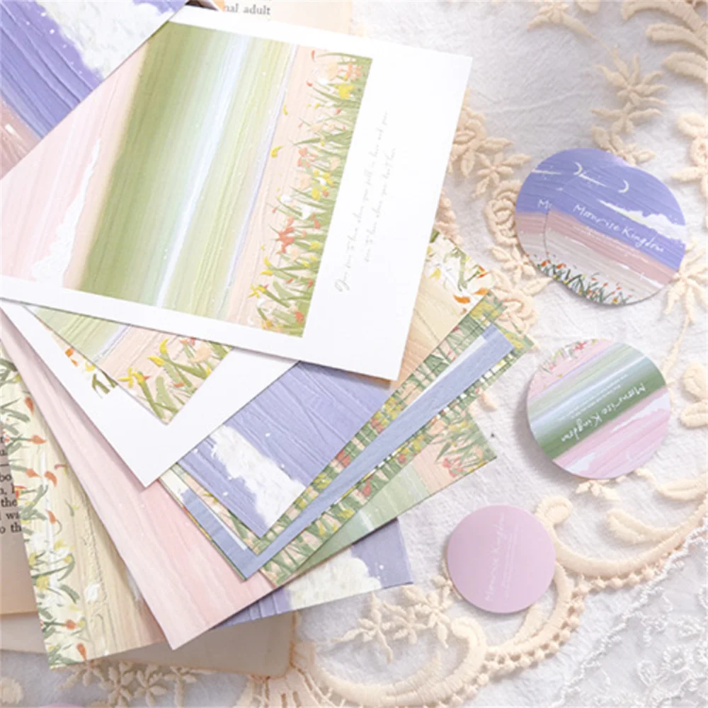 

24 Pcs/set Fresh Pastoral Oil Painting Envelope Letter Paper Set Postcard Sealing Lables Greeting Cards Invitation Accessories