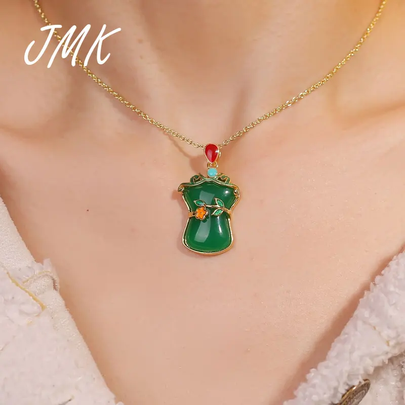 

JMK Lucky Emerald Bamboo Necklace Interesting Nature Style Green Gemstone Crystal 18k Gold Jewelry For Women Birthday Party Gift