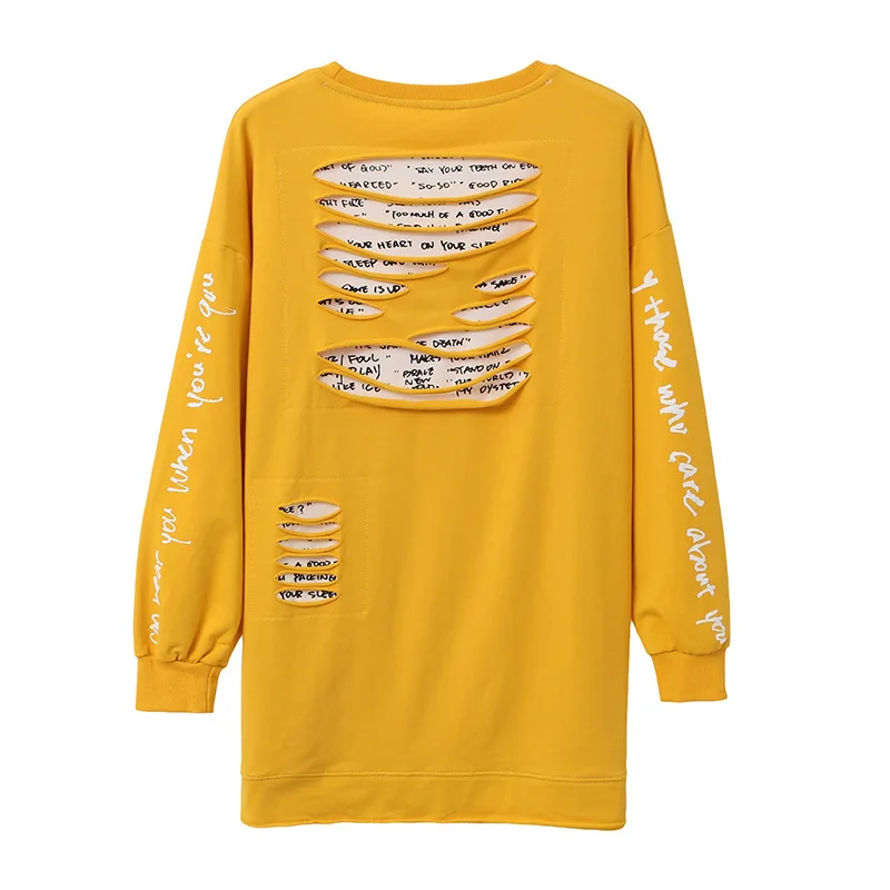 

2021 Korean Hoodies Autumn Oversized Casual Thick Fleece Personality Pullovers Fashion Hole Loose Streetwear Sweatshirts Women