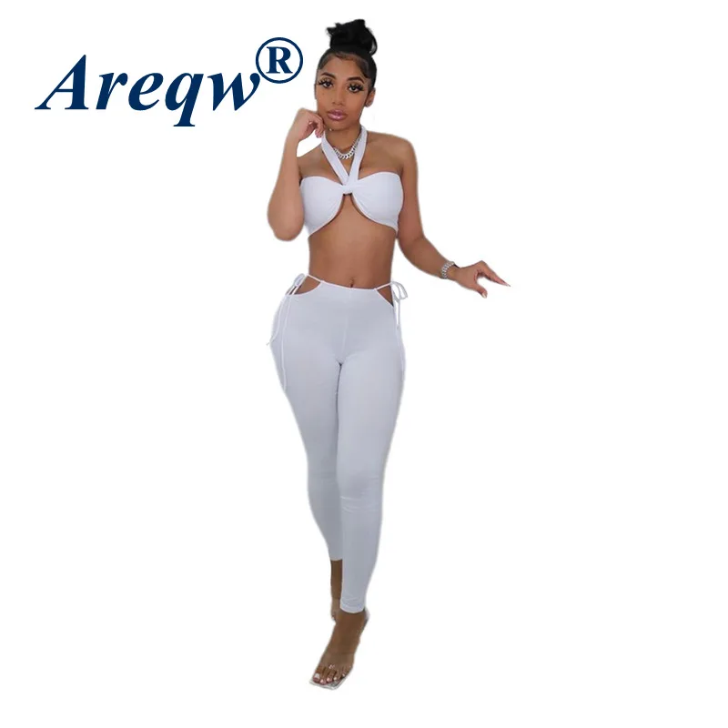 

2021 Summer Women's New Sexy Strappy Sleeveless Umbilical Short Vest Trousers Casual Suit Women