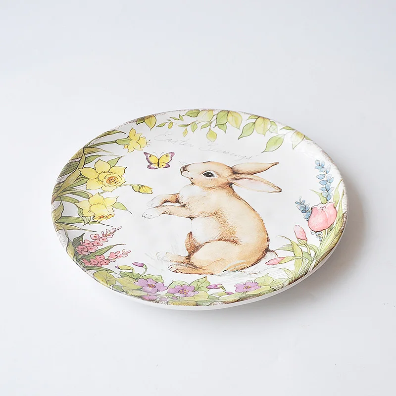 Нарисованные наклейки подглазурного Цвет Керамика пластины милый зайчик узор