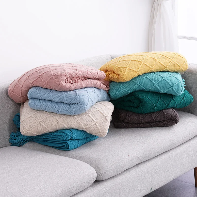 

Pink Beige Plaids Throw Blanket For Sofa cover Towel Knitted Nap Blanket With Tassels Tablecloth Tapestry Home Bed Decoration