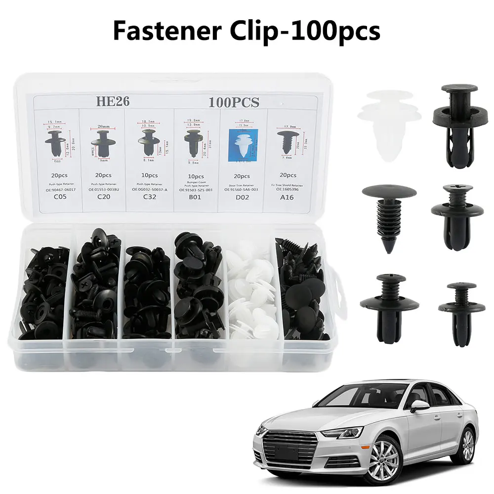 

100pcs Auto Fastener Clip Mixed Car Body Push Retainer Pin Rivet Bumper Door Trim Panel Retainer Fastener Kit 6 Sizes