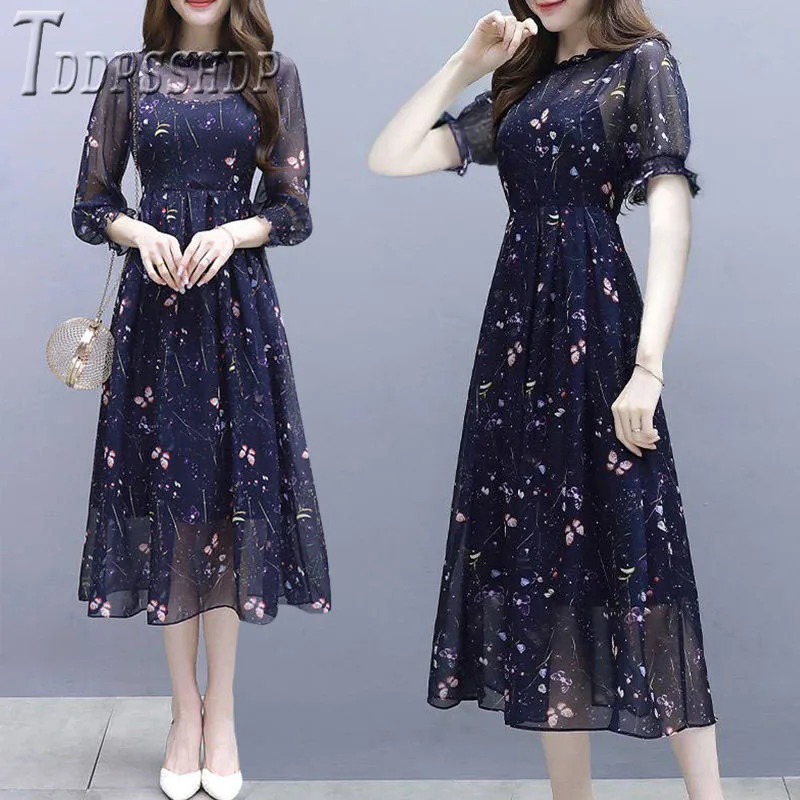 2019 цветочное шифоновое женское платье корейское шикарное сказочное | Женская