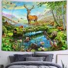 Гобелен Simsant Wild с изображением лесного тигра, оленя, попугая, горы, природного пейзажа, настенный гобелен с мексиканским черепом для общежития, гобелен с животными