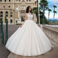 gorgeous fluffy wedding dresses a line scoop neck sleeveless tulle illusion floor length bridal ball gowns vestido de novia