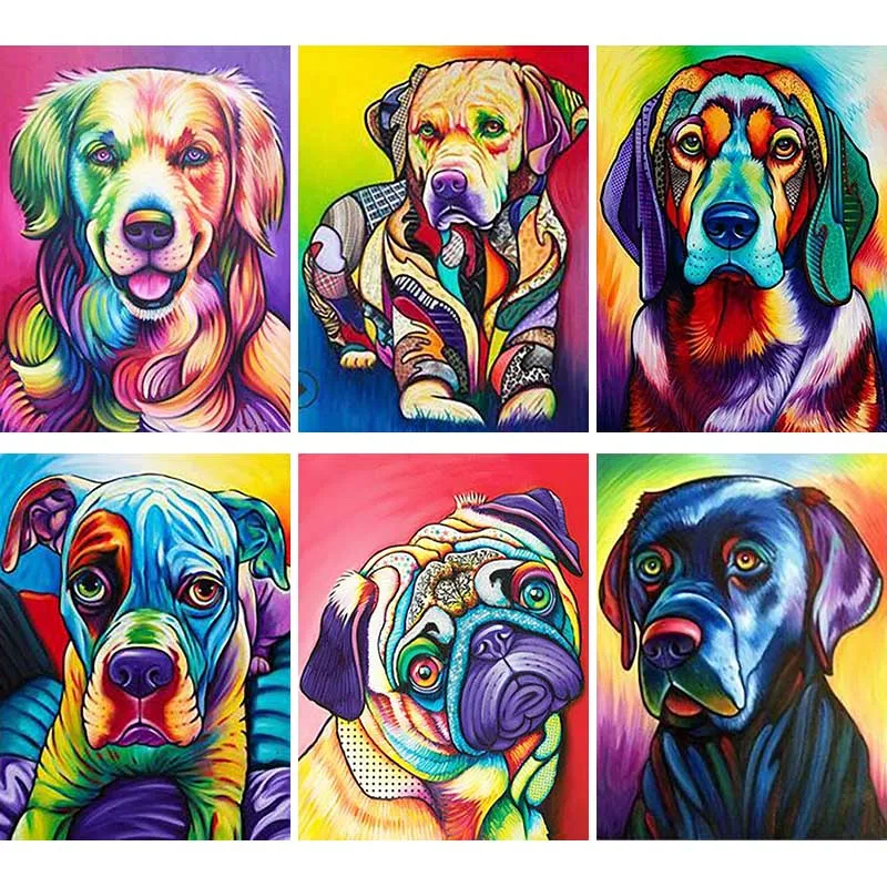 

5D DIY Full Square Round Diamond Painting Colorful Dog Embroidery Crtoon Animals Mosaic Manual Drill Decorations Home Gift Q95