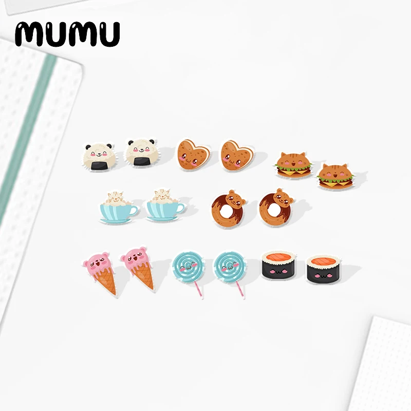 

2020 новые милые серьги-гвоздики с милой едой Мультяшные пончики Акриловые Серьги Смола эпоксидные ювелирные изделия ручной работы