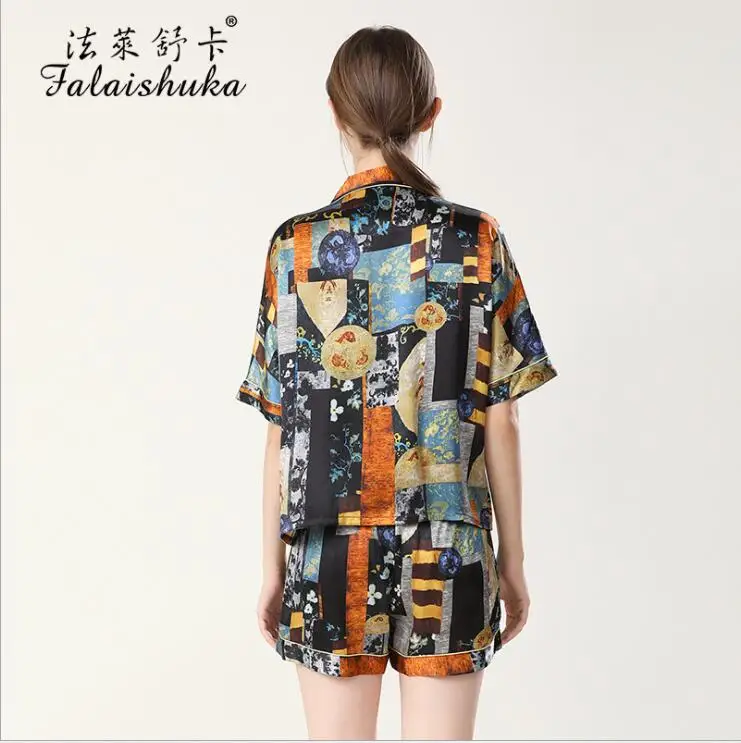 Women 100% Silk Pajamas Sets 2021 New Spring Short Sleeve Long Pants Three Piece Set Lady Homewear Sleepwear