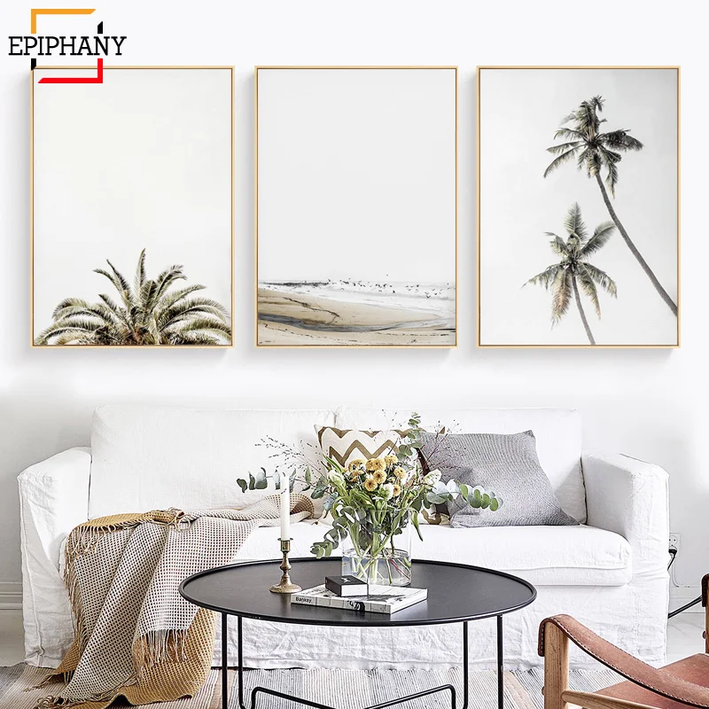 Пастельные пляжные принты природа искусство пальма пейзаж холст живопись