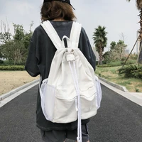 casual canvas women backpack schoolbag harajuku drawstring female backpacks laptop bag for men travel bags daypack bagpack black