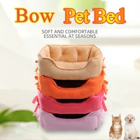 pet cat dog bed bow pet sofa waterproof bottom soft fleece warm wash cute kitten beds house for small medium large puppy kennel