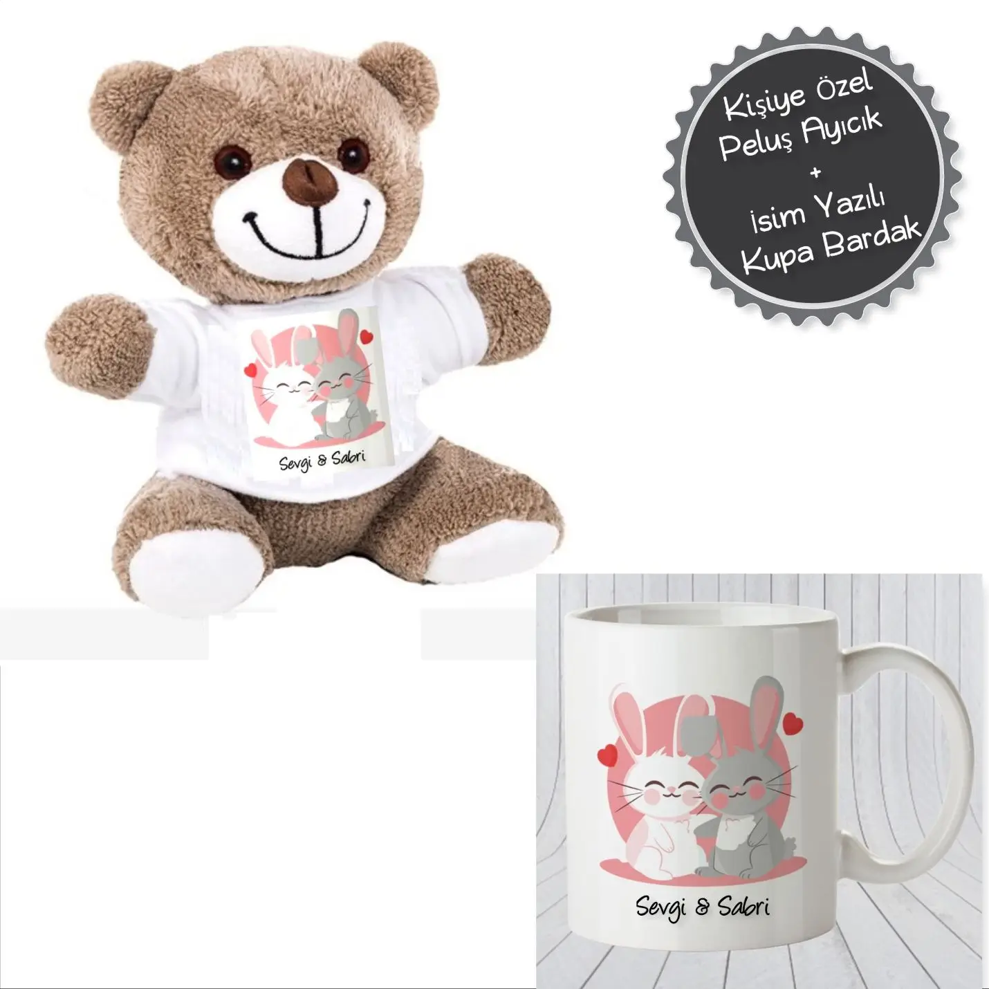 

Personalized Clingy Rabbits Plush Bear and Mug Cup Set