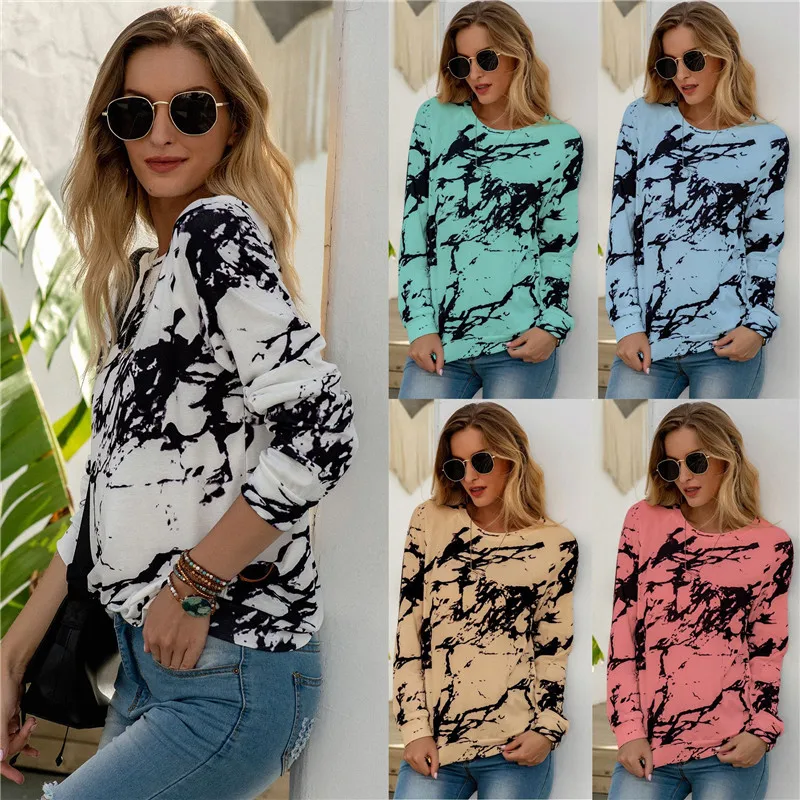 

New Arrival 2020 Print T-shirts Women Casual O-neck Long Sleeves Tops Plus Size T-shirts