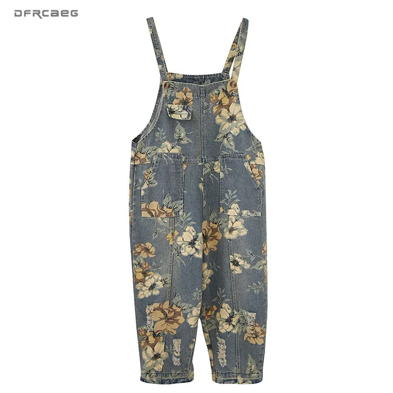 Женский джинсовый комбинезон на бретелях повседневный синий большого размера с