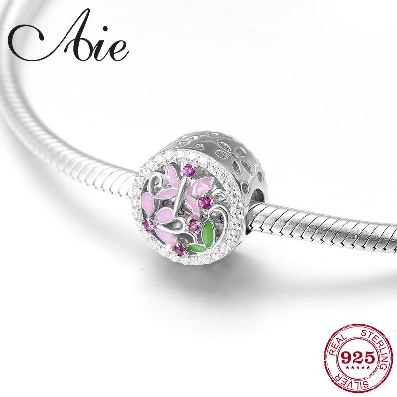 Hot 925 Sterling Silver pink butterfly dance pattern round fine Beads Fit Original European Charm Bracelet Jewelry making | Украшения и