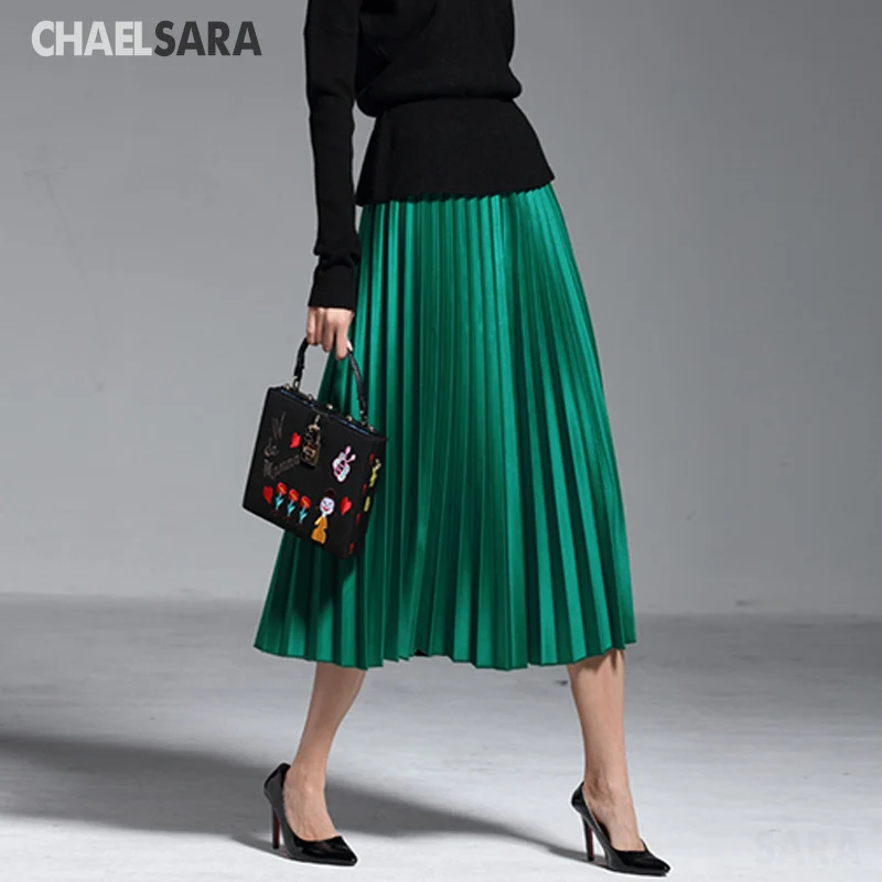 Весенне осенняя модная женская плиссированная однотонная эластичная юбка