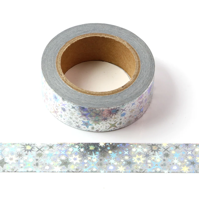 15mm*10m The shining stars laser Masking Washi Tape Decorative Adhesive Decora Diy Scrapbooking Sticker Label Stationery | Канцтовары