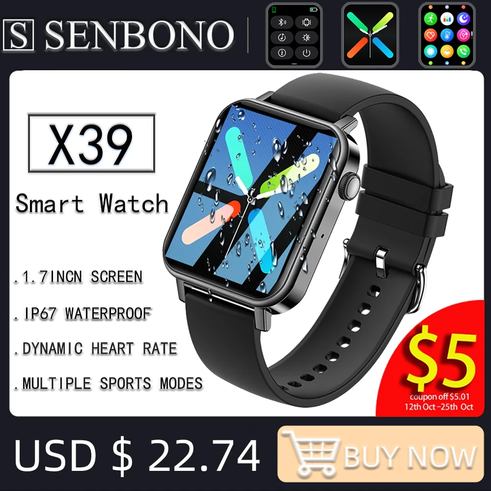 

SENBONO X39 new Bluetooth/Dial call Smart Watch Men Women Waterproof IWO 7 Smartwatch SPO2/BP/HR Fitness Tracker for android IOS