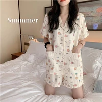pajamas for woman summer silk kawaii pyjamas bear print cute pijamas plus size sleepwear two piece sets sweet lapel home suit