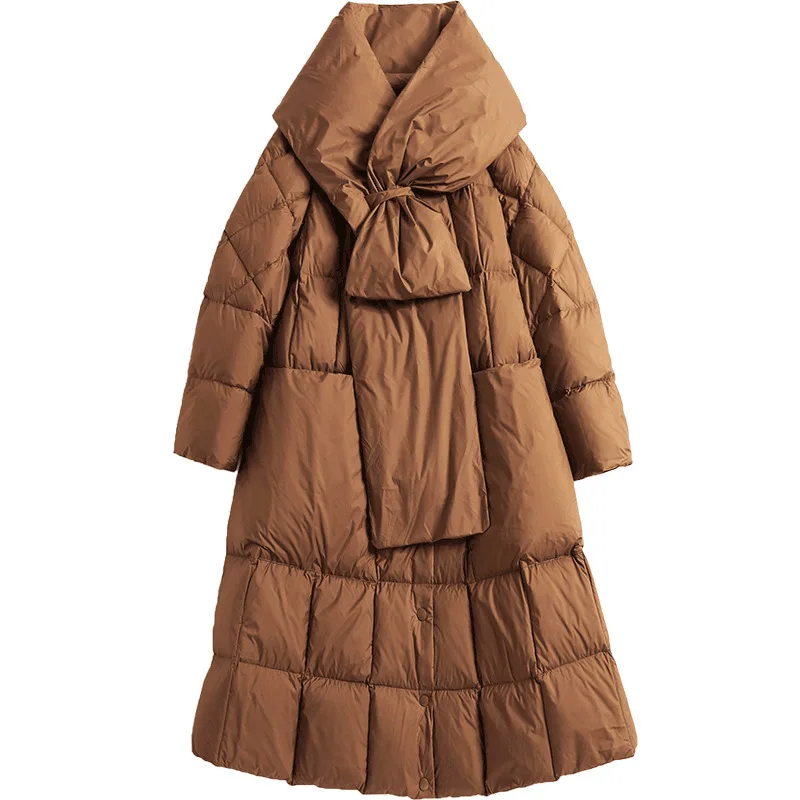 Женский пуховик оверсайз длинная парка на белом утином пуху зимняя куртка 2019 |