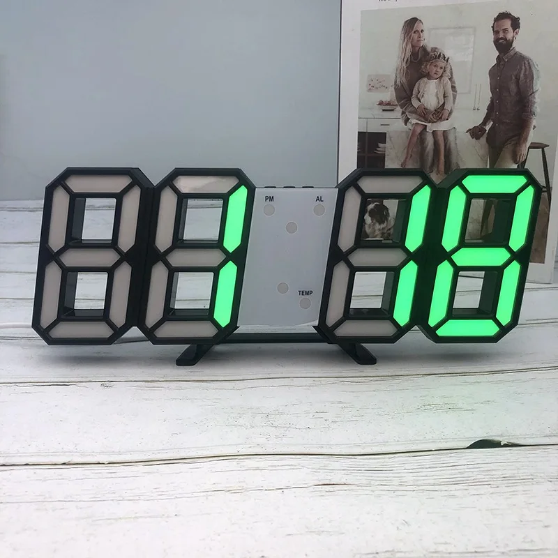 Reloj de pared Digital LED grande 3D para decoración del hogar, despertador de mesa con pantalla de luz nocturna, fecha y hora Celsius, para sala de estar