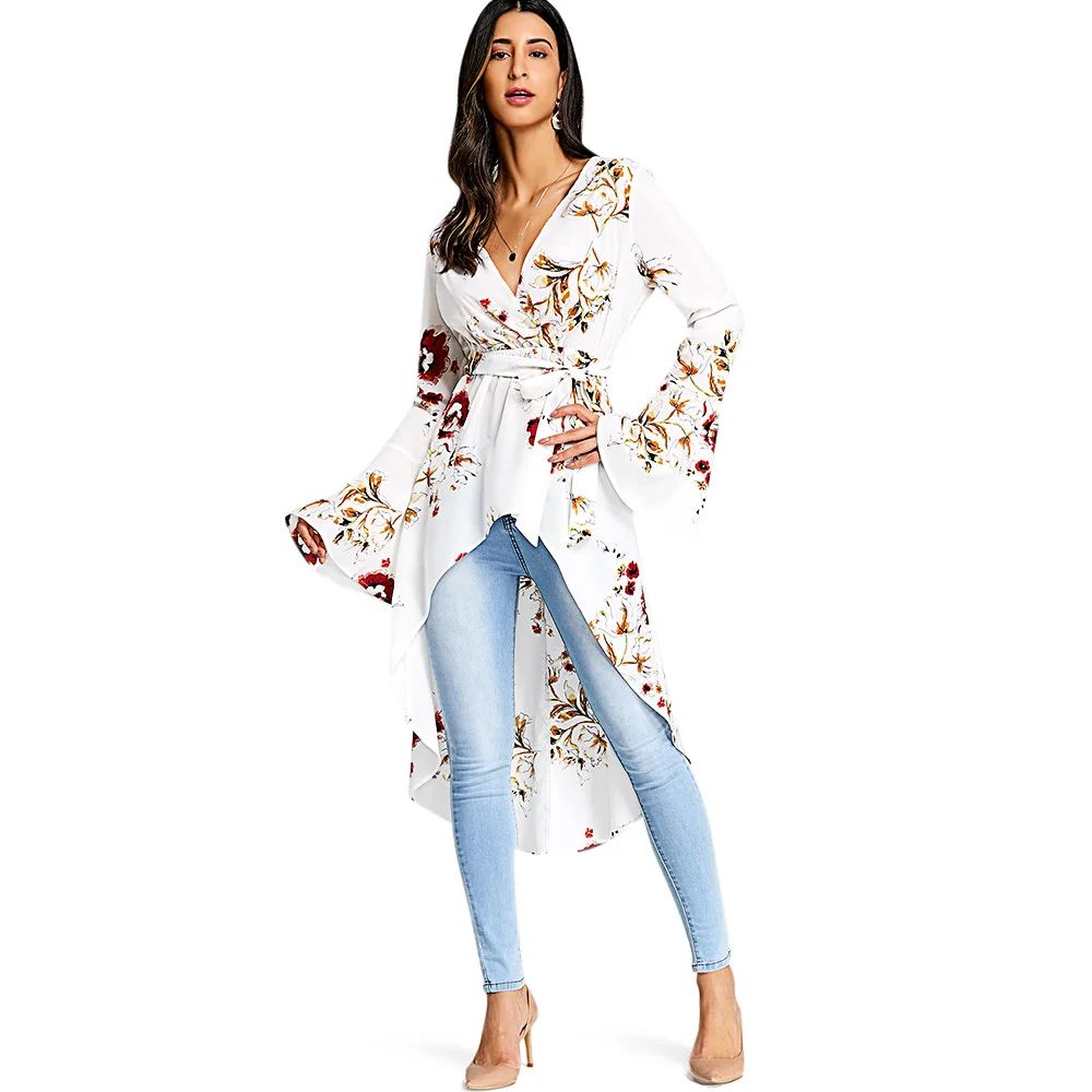 Женская блузка с длинным рукавом VESTLINDA Повседневная Блузка глубоким вырезом и