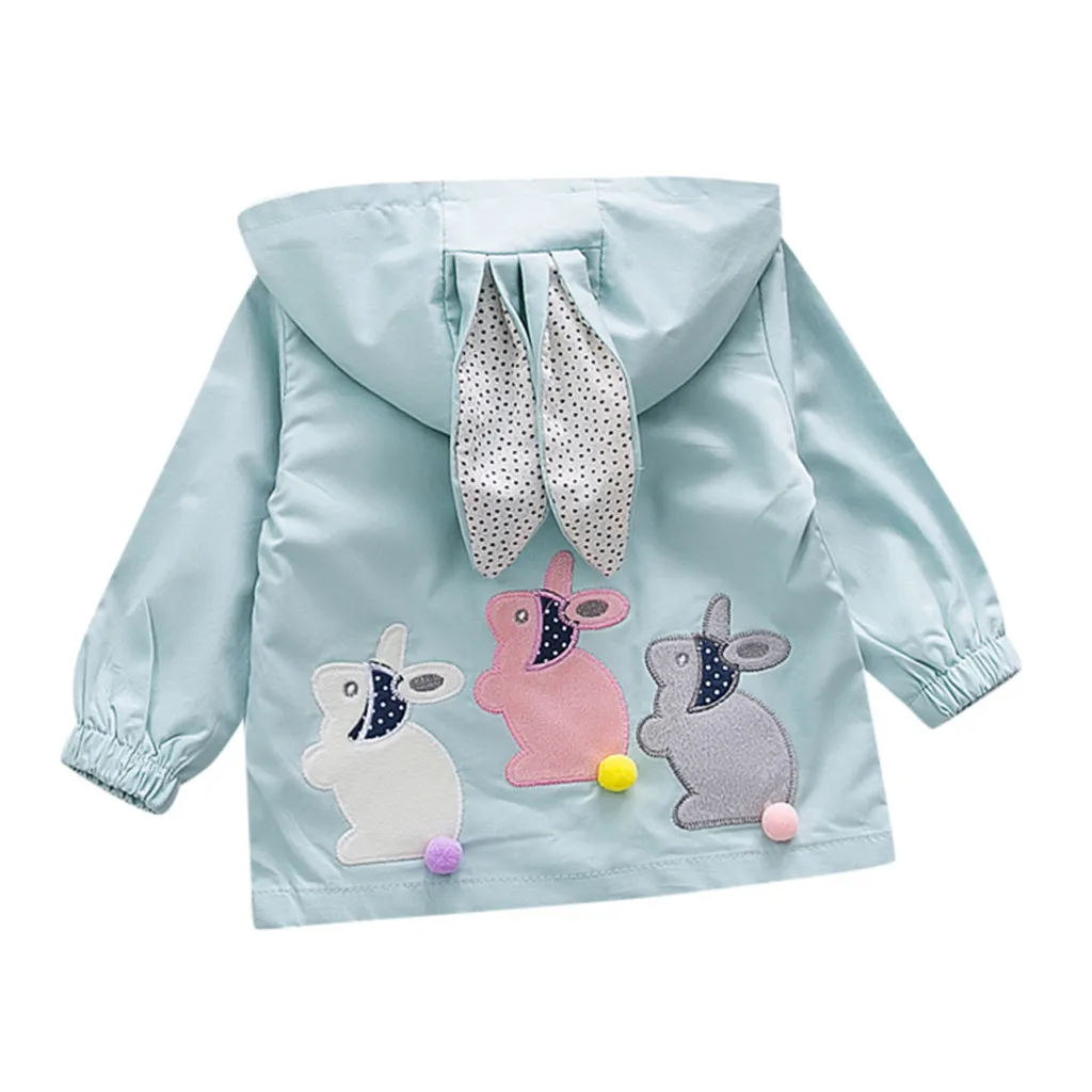 Непродуваемое пальто с капюшоном для девочки преддошкольного возраста с рисунком кролика и ушками модная верхняя одежда в стиле пэчворк для маленьких девочек, осенняя повседневная куртка