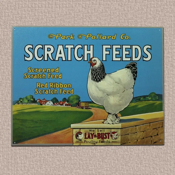 

Park and Pollard Scratch Feed AD Chicken Farm Rooster Tin Sign Metal Sign Metal Poster Metal Decor Metal Painting Wall Sticker