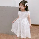Детское кружевное платье LILIGIRL, с рукавами-крылышками, для свадебной вечеринки, летняя одежда