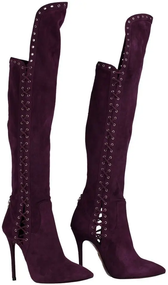 

Purple red pointed irregular double cross bandage sexy T-stage boots