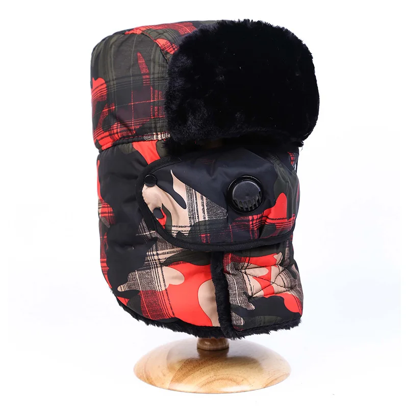 

Winter Men Hat Fur Warm Windproof Cap Russian Cap Bomber Faux Fur Ear Flap Caps Black Ski Trooper Trapper Cold Riding Sets
