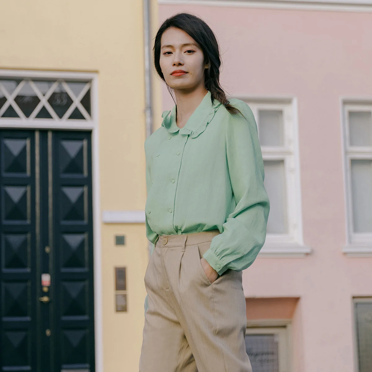 INMAN Весна 2020 Новое прибытие литературная ретро-кукла воротник двубортная блузка