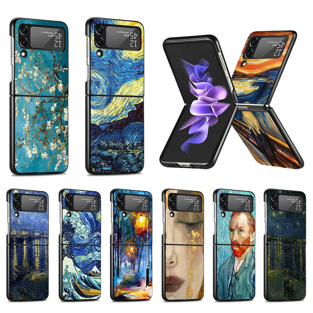 

Luxury Phone Case for Samsung Galaxy Z Flip3 5G Cases Black Hard Cover Z Flip 3 PC Zflip3 Capa Paintings Starry Night Van Gogh