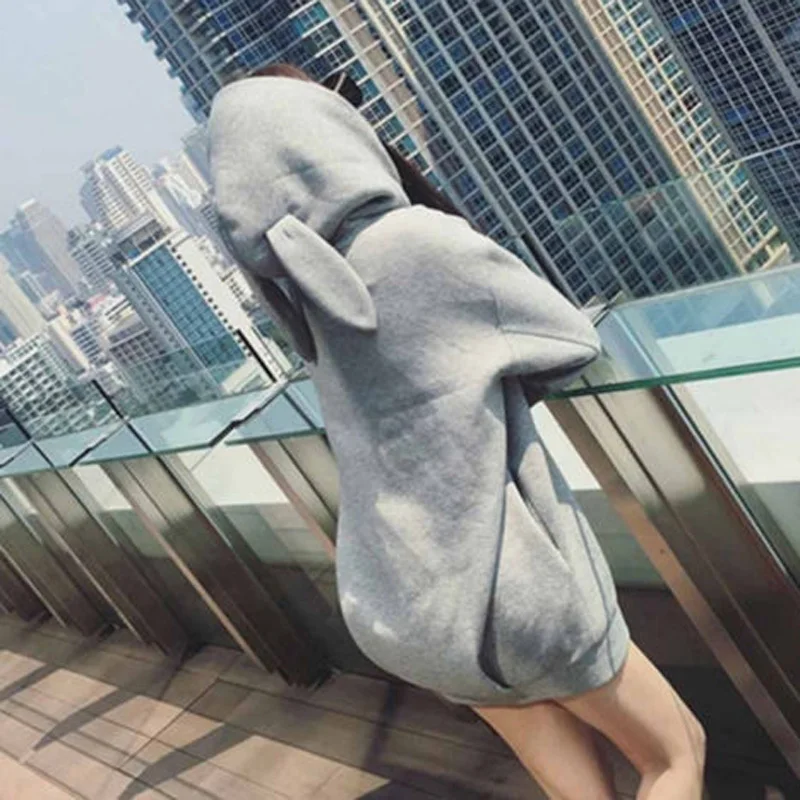 

Sweatshirt Ladies Hoodie Long Sleeve Patchwork Rabbit Ear Hooded Sweater Women Ladies Autumn Hooded Jacket Jacket