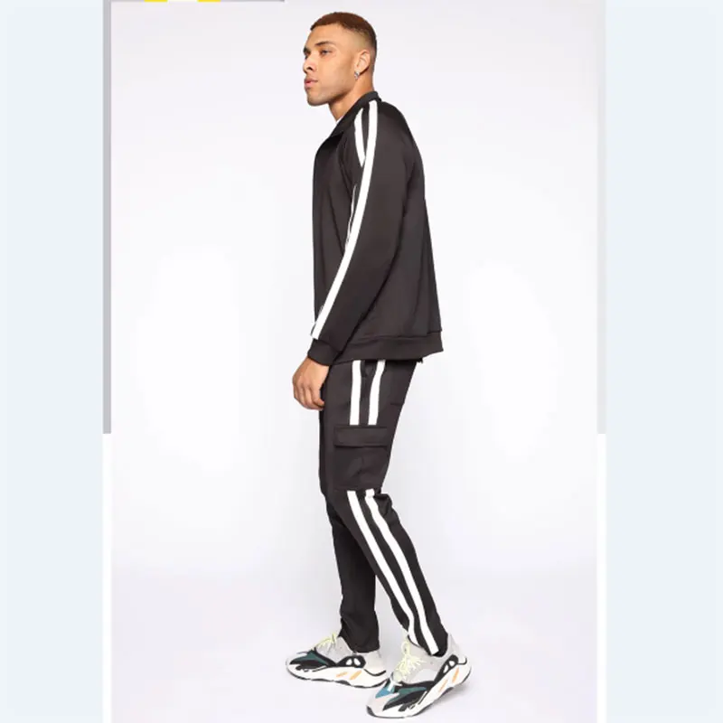 

Men's sportswear fashion striped cardigan jacket + sports pants Sports suit men's Chinese collar casual training track suits